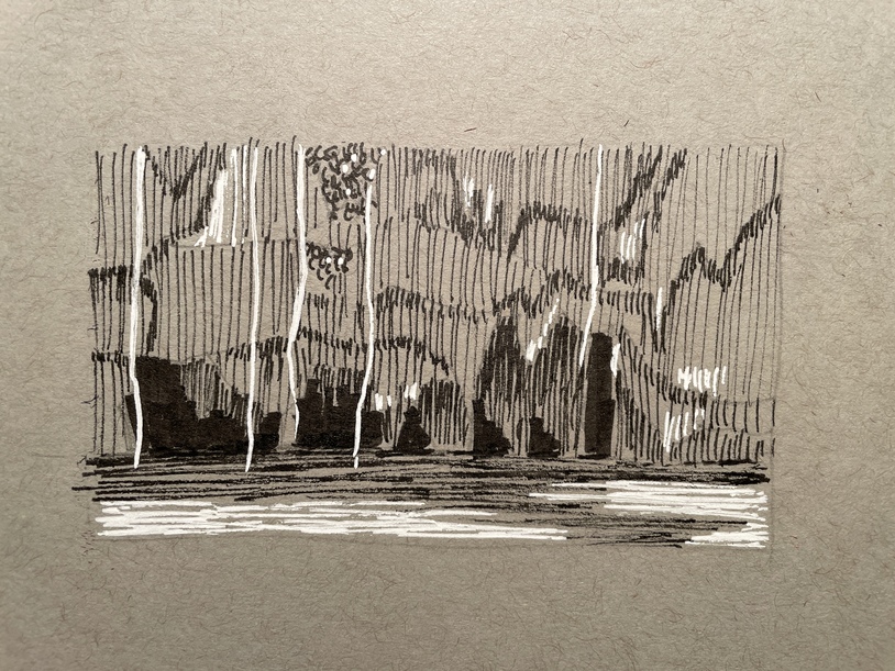 ink drawing of subterranean landscape