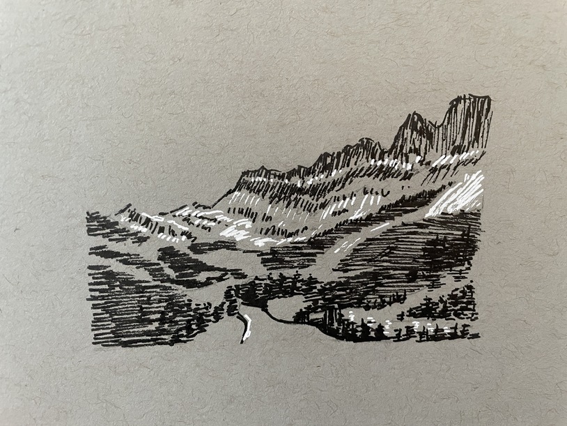 ink drawing of a landscape