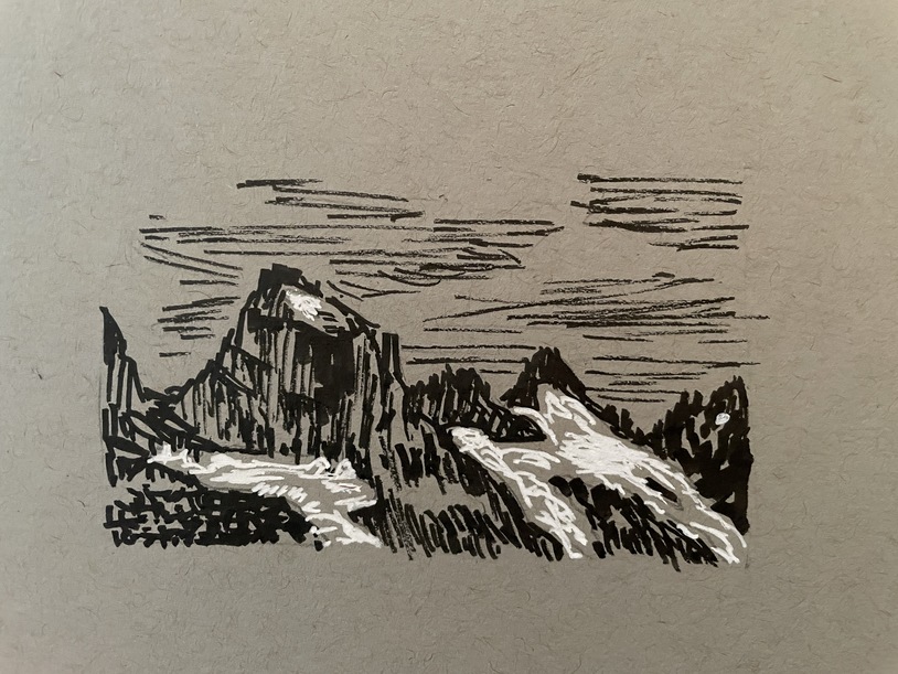 ink drawing of a landscape